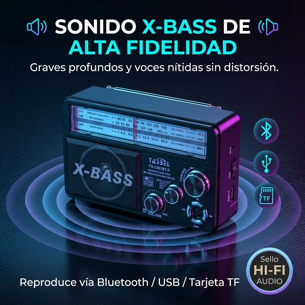 RetroSonic™ Solar Pro - Radio Portátil Carga Solar