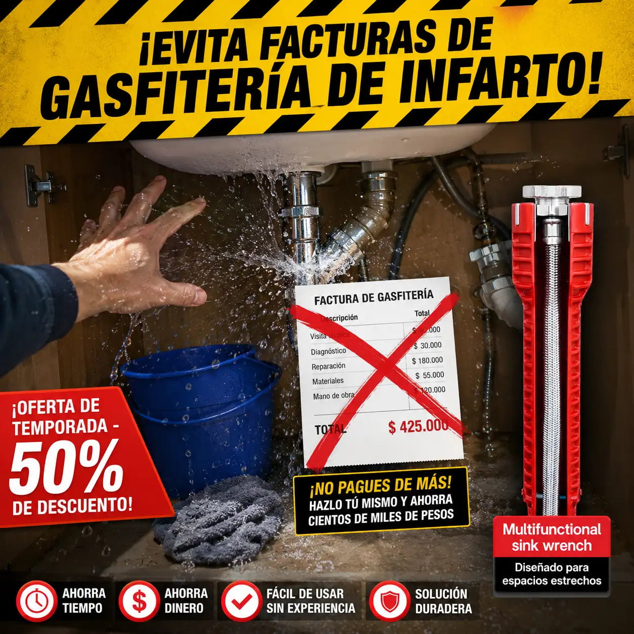 PlumbMax™ Pro - Llave Multifuncional de Gasfitería