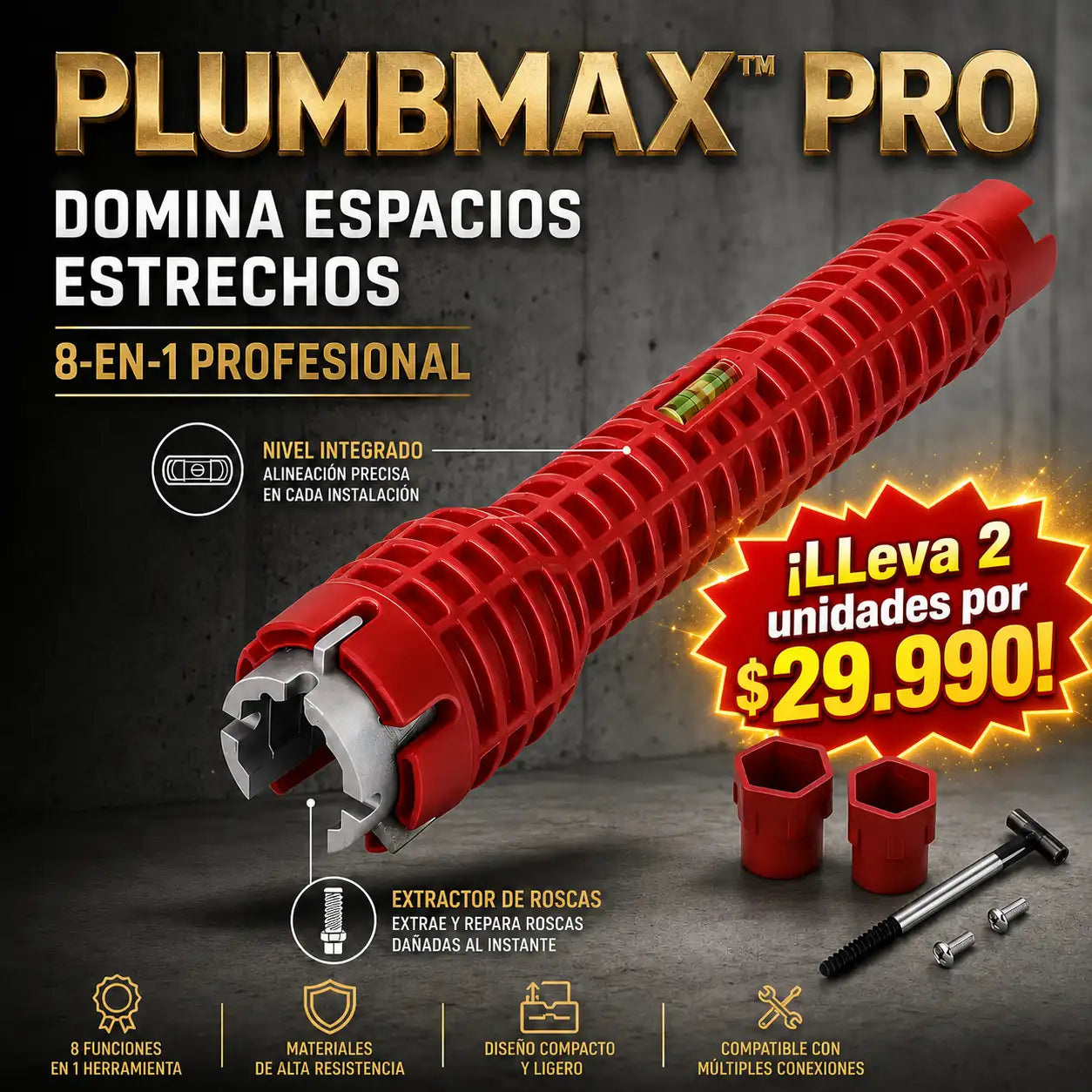 PlumbMax™ Pro - Llave Multifuncional de Gasfitería