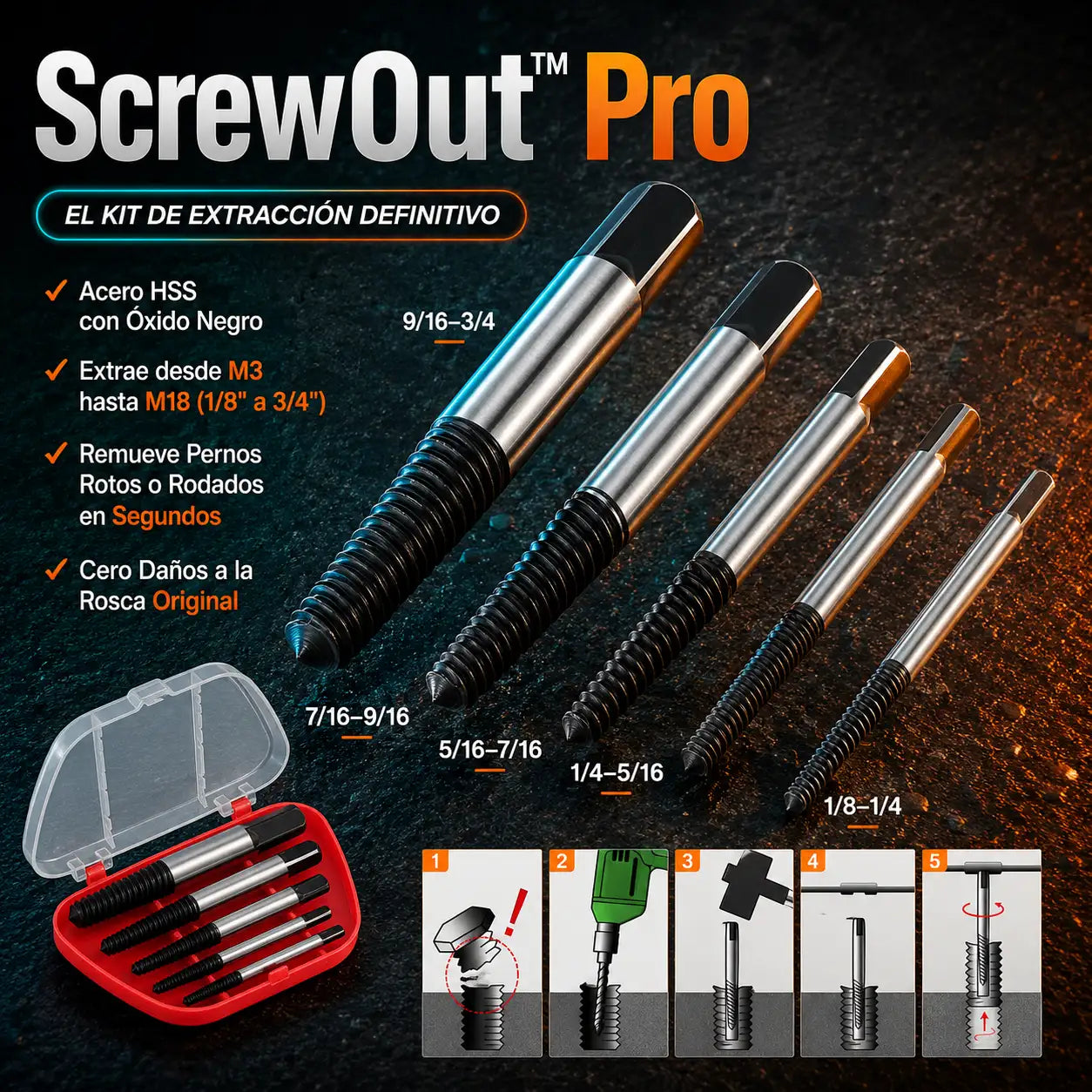 ScrewOut™ - Kit 5 Extractores de Pernos