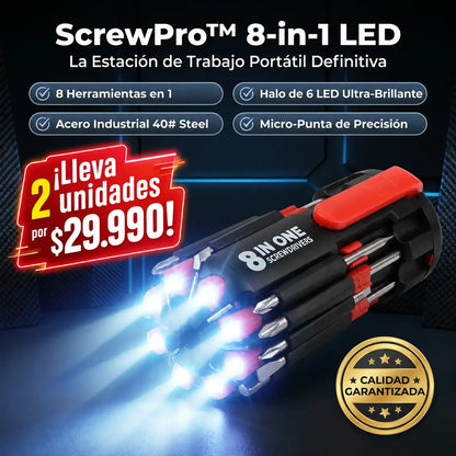 ScrewPro™ - Destornillador 8 En 1 Con Luz