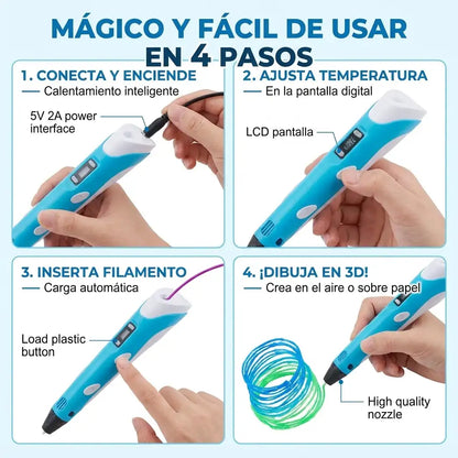 Magic 3D Pen™ - Lapiz 3D con 100 Metros filamentos
