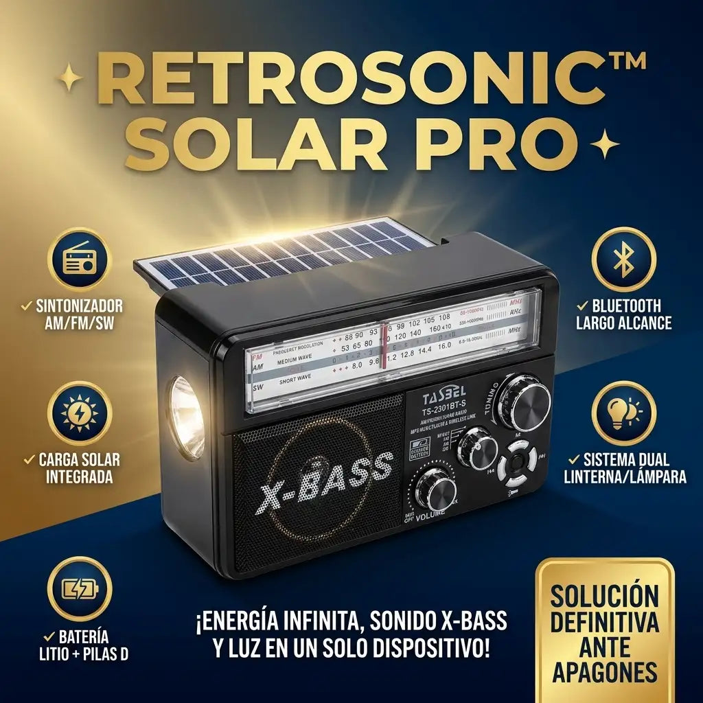 RetroSonic™ Solar Pro - Radio Portátil Carga Solar