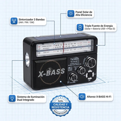 RetroSonic™ Solar Pro - Radio Portátil Carga Solar